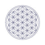 Schwarz-weiße Grafik der Blume des Lebens, ein geometrisches Symbol für kosmische Ordnung und Harmonie.