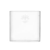 Zylindrischer Vorratstank aus Glas mit dezentem Markenlogo, passend als Ersatzteil für einen Wasserfilter.